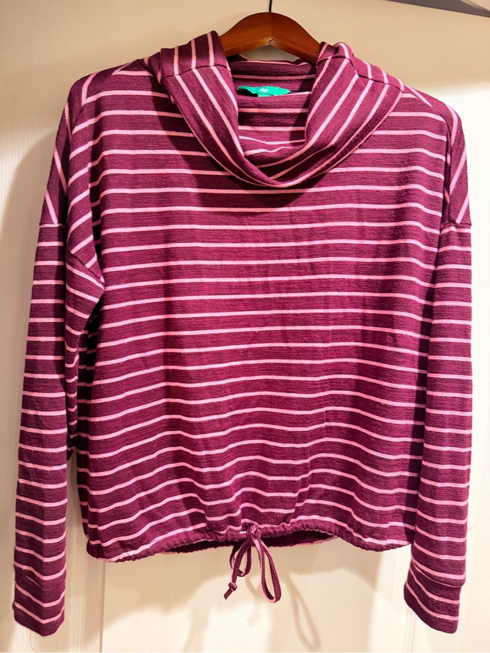 dip Striped Cowl Neck Sweater in Burgundy and Light Pink